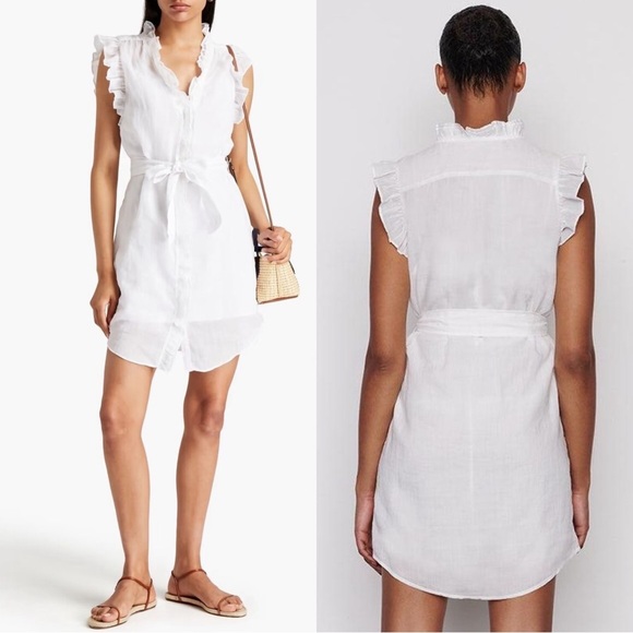 Frame Denim Dresses & Skirts - Frame Lauren V-Neck Ruffle Mini Dress Size Large NWT Blanc White